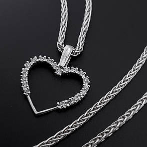 Срібна цепочка з підвіскою жіноча Колосок. Срібний ланцюжок круглий з кулоном Серце. 50 см