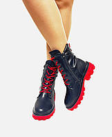 Підліткові чорні черевики для дівчинки екошкіри на червоній підошві 34 35