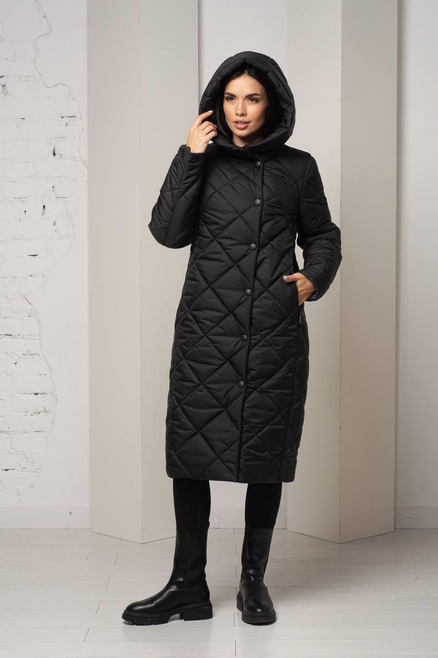 Зимове жіноче пальто модне 42-52 чорний, фото 1