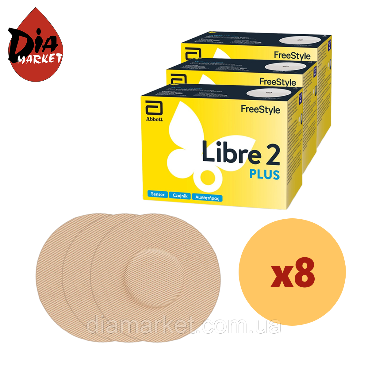 Сенсор Freestyle Libre 2 Plus (ФріСтайл Лібре 2 Плюс) 8 уп. і 8 тейпів у комплекті, фото 1