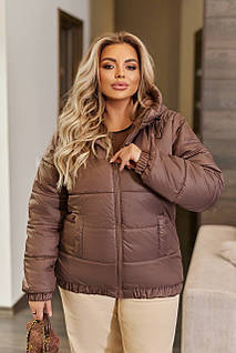 Жіноча весняно-осіння куртка з плащової тканини на синтепоні розміри 48-50, 52-54, 56-58, мокко