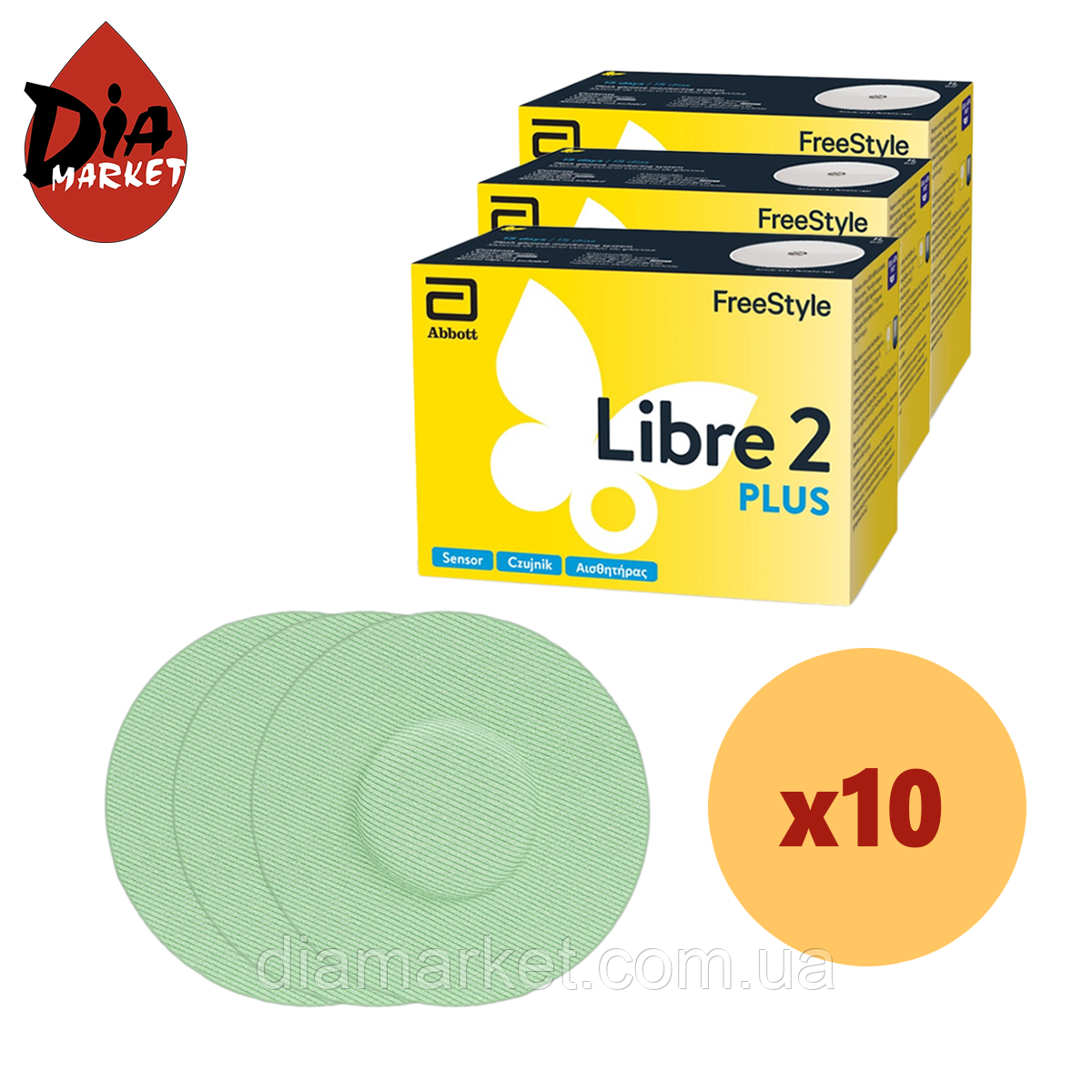 Сенсор Freestyle Libre 2 Plus (ФріСтайл Лібре 2 Плюс) 10 уп. і 10 кольорових тейпів у комплекті, фото 1