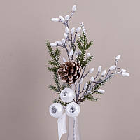 Гілка ялинки декоративна з шишкою білого кольору 35 см (1 шт.)