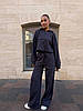 Графітовий жіночий базовий стильний костюм-двійка тринитка петля із зовнішніми швами: Штани та Кофта на блискавці, фото 4
