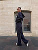 Графітовий жіночий базовий стильний костюм-двійка тринитка петля із зовнішніми швами: Штани та Кофта на блискавці, фото 3