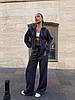 Графітовий жіночий базовий стильний костюм-двійка тринитка петля із зовнішніми швами: Штани та Кофта на блискавці, фото 6