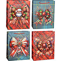 Подарунковий пакет "Новорічний бантик" асорті  S 18x23x8см (12 шт.)