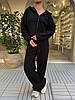 Чорний жіночий базовий стильний костюм-двійка тринитка петля із зовнішніми швами: Штани та Кофта на блискавці, фото 4