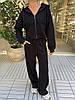 Чорний жіночий базовий стильний костюм-двійка тринитка петля із зовнішніми швами: Штани та Кофта на блискавці, фото 5