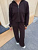 Коричневий жіночий базовий стильний костюм-двійка тринитка петля із зовнішніми швами: Штани та Кофта на блискавці, фото 6