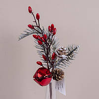 Гілка ялинки декоративна з дзвіночком червоного кольору 25 см (1 шт.)