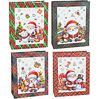 Подарунковий пакет "Санта з сніговиком" асорті  S 18x23x8см (12 шт.)
