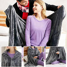 Плед-накидка з підігрівом, плед-пончо що зігріває з роботою від USB Electric Heating Shawl Blanket сіре, фото 4