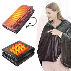 Плед-накидка з підігрівом, плед-пончо що зігріває з роботою від USB Electric Heating Shawl Blanket сіре, фото 2