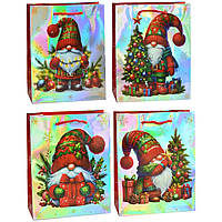 Подарунковий пакет "Гномик в червоній шапці" голографічний асорті S18x23x8см (12 шт.)