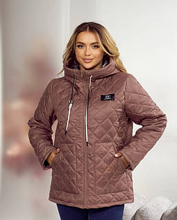 Жіноча стьогана утеплена куртка з плащової тканини на синтепоні розміри 48-50, 52-54, 56-58, 60-62, мокко
