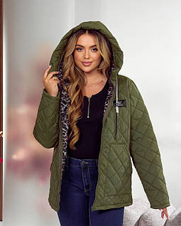 Жіноча стьогана утеплена куртка з плащової тканини на синтепоні розміри 48-50, 52-54, 56-58, 60-62, хакі