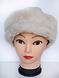 Жіноча шапка ошатна зі штучного хутра нірка з козирком, фото 4