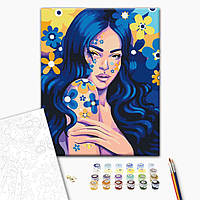 Картина за номерами "дівчина індиго", полотно на підрамнику, акрилові фарби, пензлі, 40x50, автор @Поліна Скуріхіна