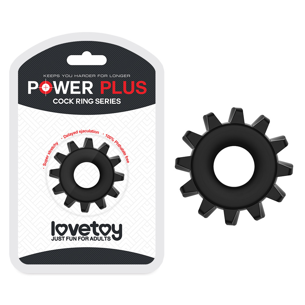 Ерекційне кільце чорне з захоплюючим рельєфом Power Plus Cockring 3 Black LoveToy, діаметр 45 мм