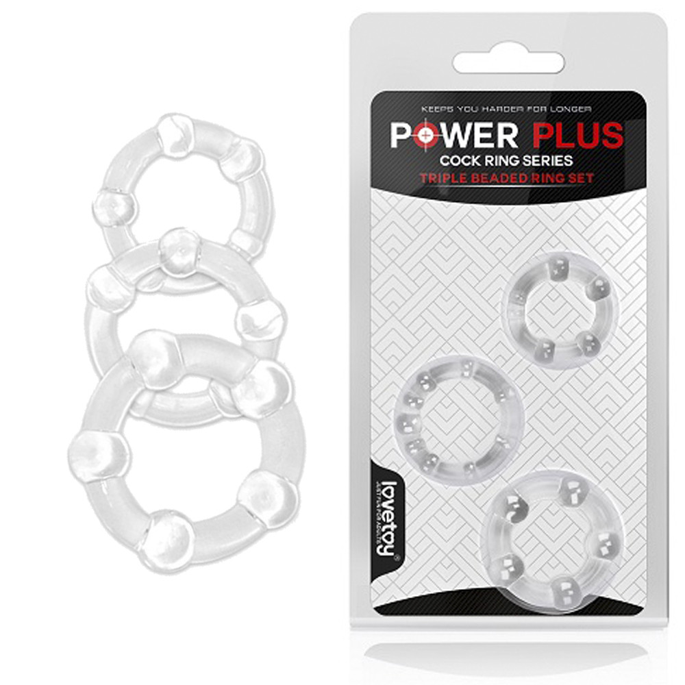 Набір ерекційних кілець прозорих Power Plus Triple Beaded Ring Set Clear, діаметр 3-3,2-3,5 см