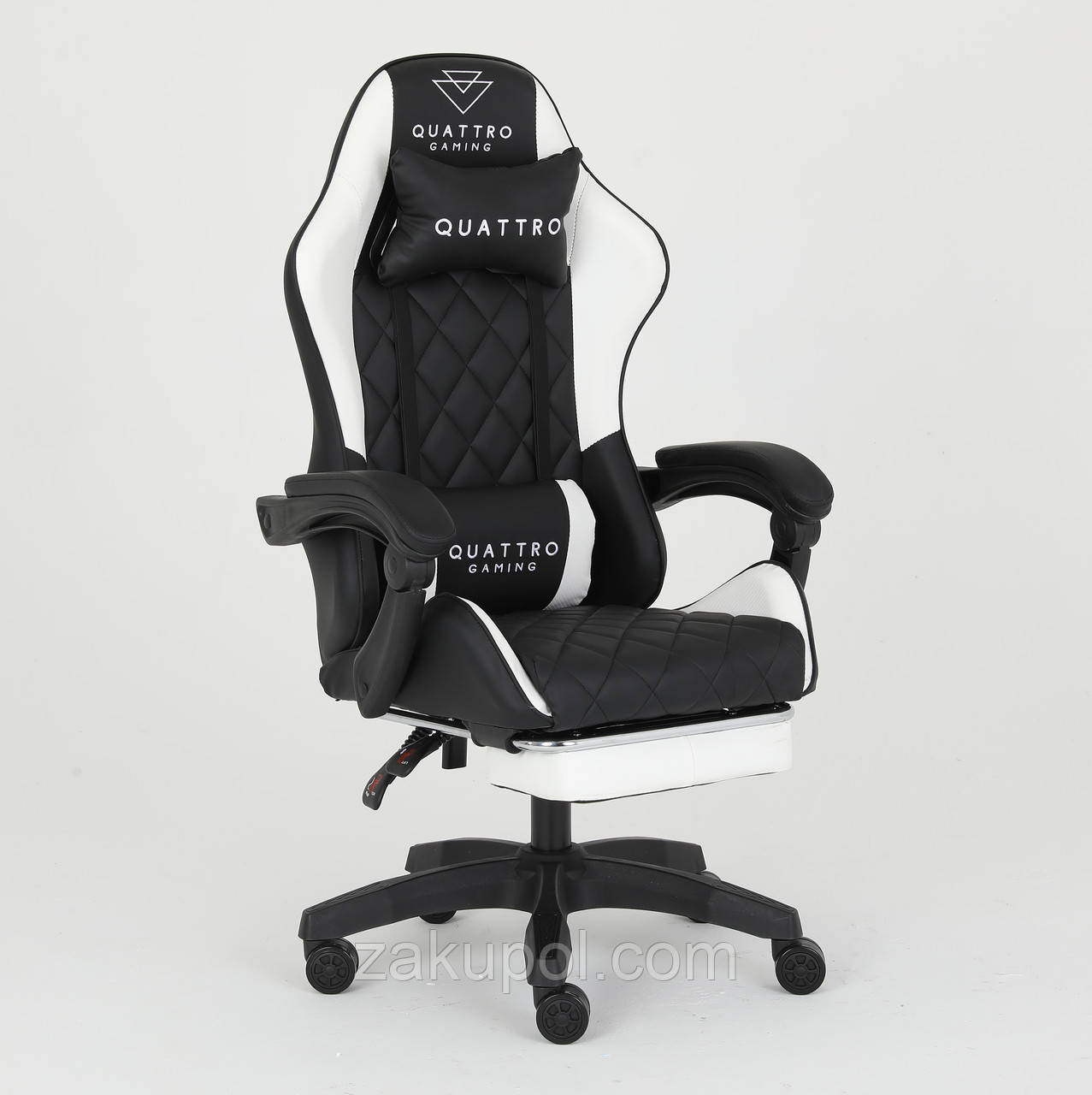 Комп‘ютерне крісло із підставкою для ніг CARBON Quattro Gaming Чорно-білий, фото 1