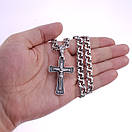 Срібна цепочка з хрестиком чоловіча широка. Великий срібний хрестик Спаси Збережи і срібний ланцюжок 8 мм. 55 см, фото 3