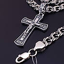 Срібна цепочка з хрестиком чоловіча широка. Великий срібний хрестик Спаси Збережи і срібний ланцюжок 8 мм. 55 см, фото 9