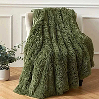 Плед покривало хутряне з довгим ворсом Травка євро розмір 210×230 см колір зелений