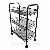 Етажерка Стелаж з полицями на коліщатках колесах Bonro B-073 чорний для дому ванної офісу салону майстра, фото 3