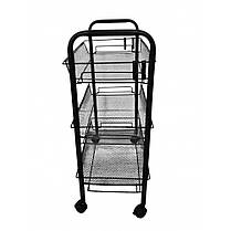 Етажерка Стелаж з полицями на коліщатках колесах Bonro B-073 чорний для дому ванної офісу салону майстра, фото 5