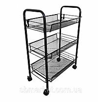 Етажерка Стелаж з полицями на коліщатках колесах Bonro B-073 чорний для дому ванної офісу салону майстра, фото 2