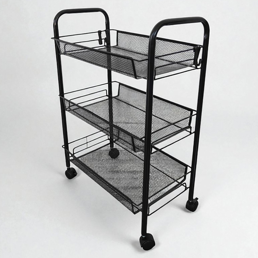 Етажерка Стелаж з полицями на коліщатках колесах Bonro B-073 чорний для дому ванної офісу салону майстра