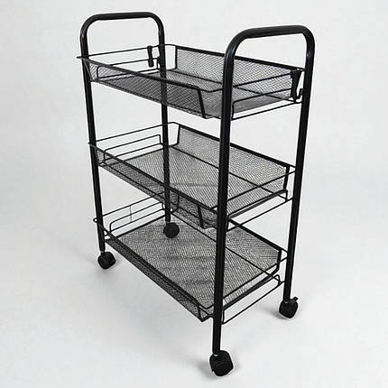 Етажерка Стелаж з полицями на коліщатках колесах Bonro B-073 чорний для дому ванної офісу салону майстра, фото 1