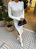 Жіночий демісезонний молочний комплект-двійка подвійної в'язки з напіввовни в р. 42/48 кофта + спідниця з розрізом, фото 2