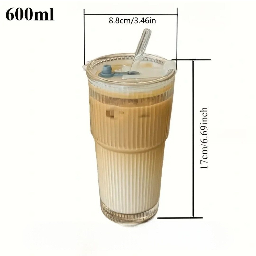 Склянка прозора для напоїв 600мл з склянною соломинкою, фото 1