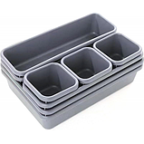 Набір із 8 прозорих пластикових лотків-органайзерів для зберігання косметики, канцелярії сірий, фото 7