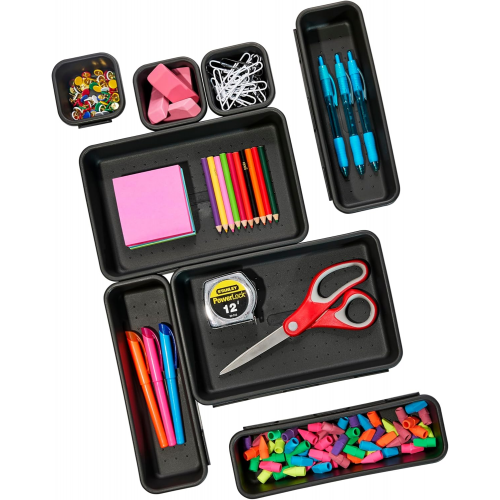 Набір із 8 прозорих пластикових лотків-органайзерів для зберігання косметики, канцелярії чорний, фото 1