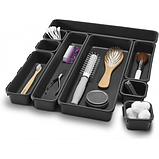 Набір із 8 прозорих пластикових лотків-органайзерів для зберігання косметики, канцелярії чорний, фото 3