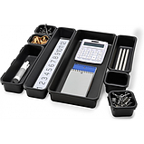 Набір із 8 прозорих пластикових лотків-органайзерів для зберігання косметики, канцелярії чорний, фото 4