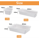 Набір із 8 прозорих пластикових лотків-органайзерів для зберігання косметики, канцелярії білий, фото 6