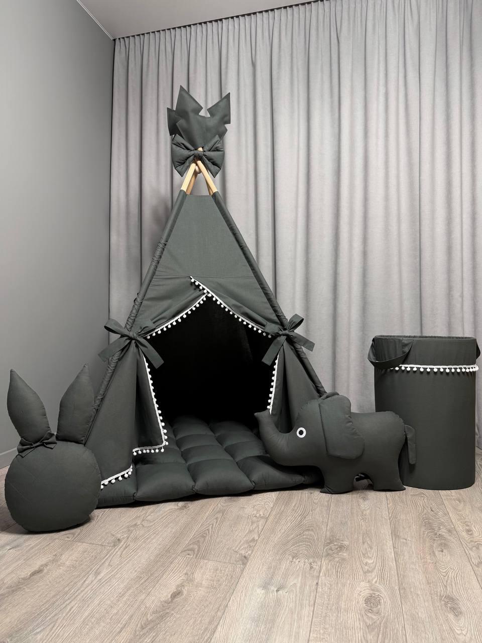 Вігвам для дітей Графіт 18 БОНБОН з Кошиком Повний комплект, вігвам для хлопчика, вігвам для дівчинки, дитячий вігвам, вігвам, фото 1