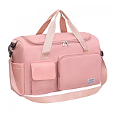 Спортивна дорожня сумка 44 х 28 х 19 см з відділом для взуття ручкою та кишенями для подорожей рожева, фото 2