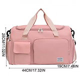 Спортивна дорожня сумка 44 х 28 х 19 см з відділом для взуття ручкою та кишенями для подорожей рожева, фото 7