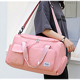Спортивна дорожня сумка 44 х 28 х 19 см з відділом для взуття ручкою та кишенями для подорожей рожева, фото 8