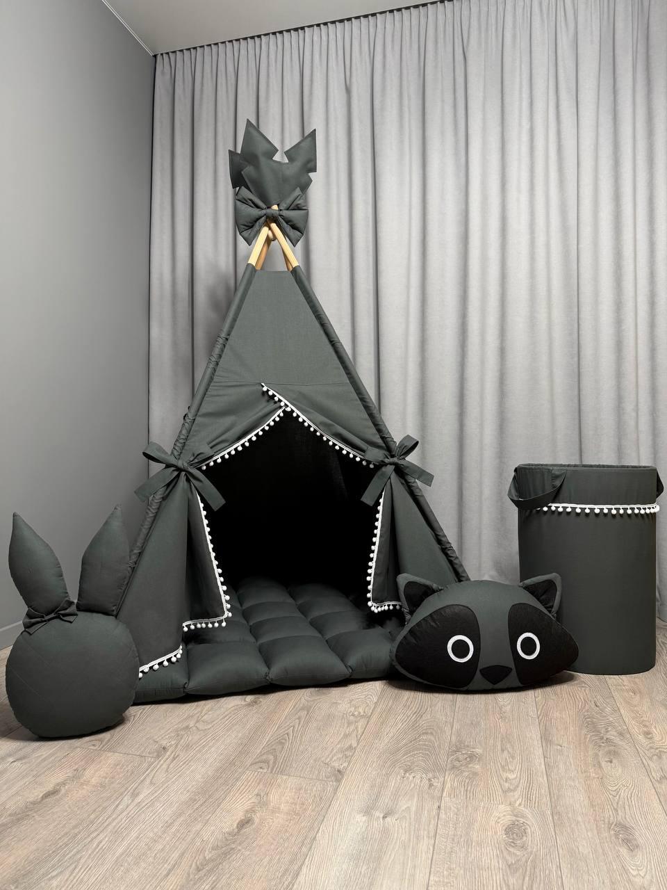 Вігвам для дітей Графіт 19 БОНБОН з Кошиком Повний комплект, вігвам для хлопчика, вігвам для дівчинки, дитячий вігвам, вігвам, фото 1