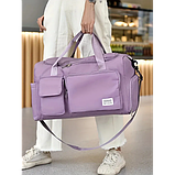 Спортивна дорожня сумка 44 х 28 х 19 см з відділом для взуття ручкою та кишенями для подорожей фіолетова, фото 10