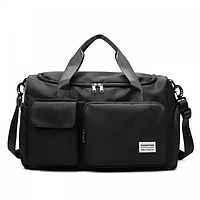 Спортивна дорожня сумка 44 х 28 х 19 см з відділом для взуття ручкою та кишенями для подорожей чорна