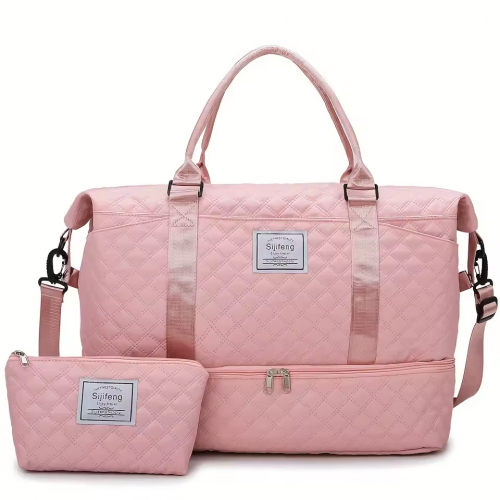 Спортивна дорожня сумка 50×24×36 см з відділом для взуття та косметичкою 25×14×7 см ручкою та кишенями рожева, фото 1