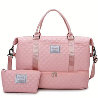 Спортивна дорожня сумка 50×24×36 см з відділом для взуття та косметичкою 25×14×7 см ручкою та кишенями рожева